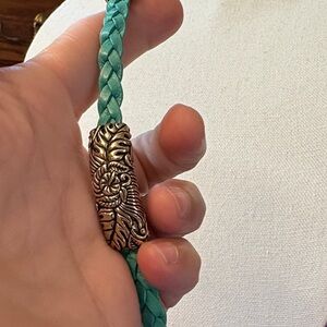 Barse Turquoise Colored Leather Braided Bracelet with Gold Accent